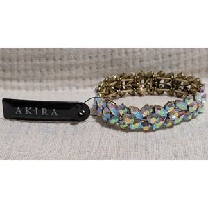 AKIRA Iridescent Crystal Stretch Bracelet Gold Tone Sparkle Gem